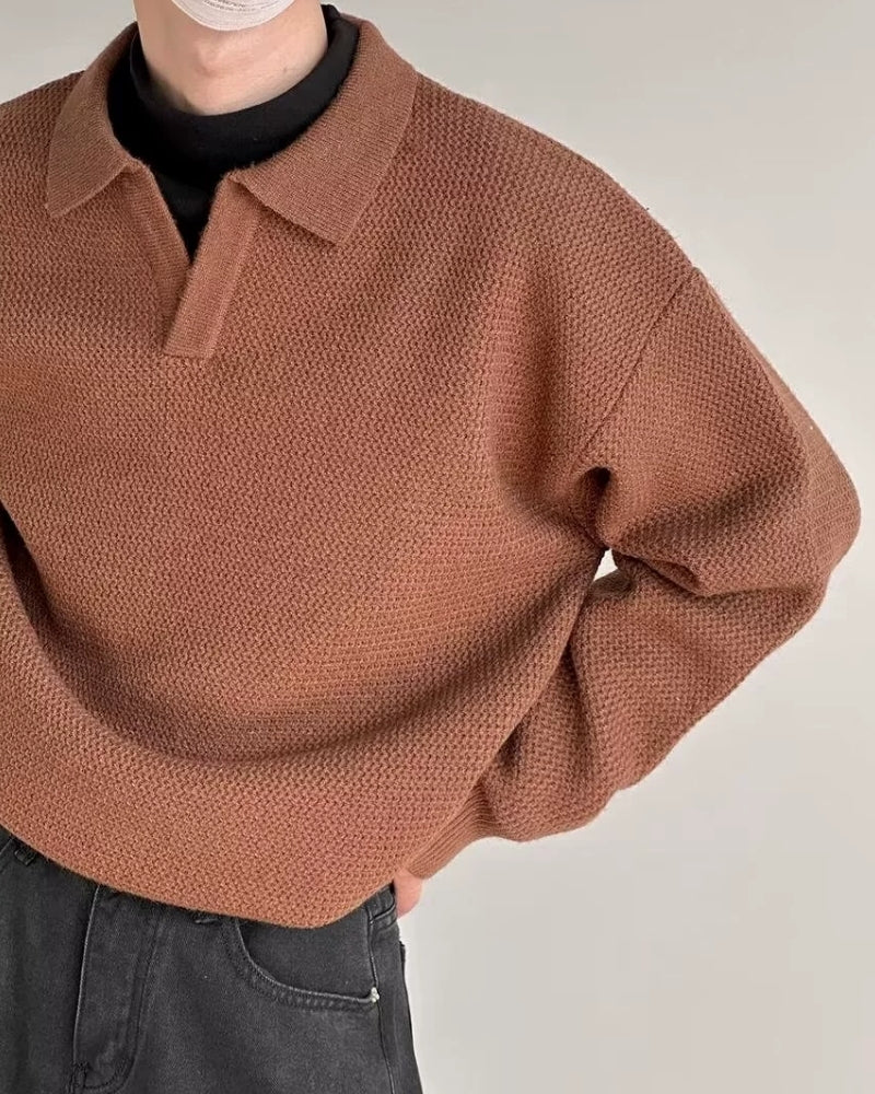 Strukturierter Strick-Polopullover